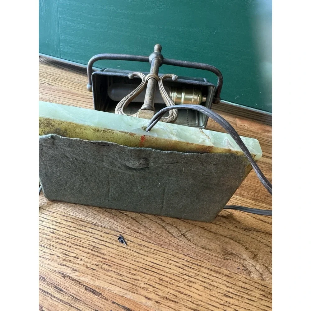 Vintage‎ Banker's Desk Lamp | Green Marble Base | Brass Lyre Stem | Mid Century
